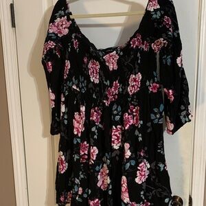 Torrid Black and Pink Floral Blouse